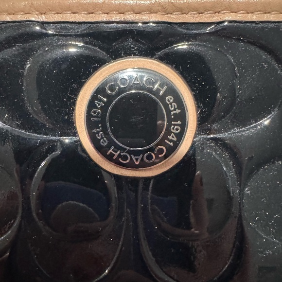 Coach Black Patent Quilted Logo Wristlet - Picture 2 of 5